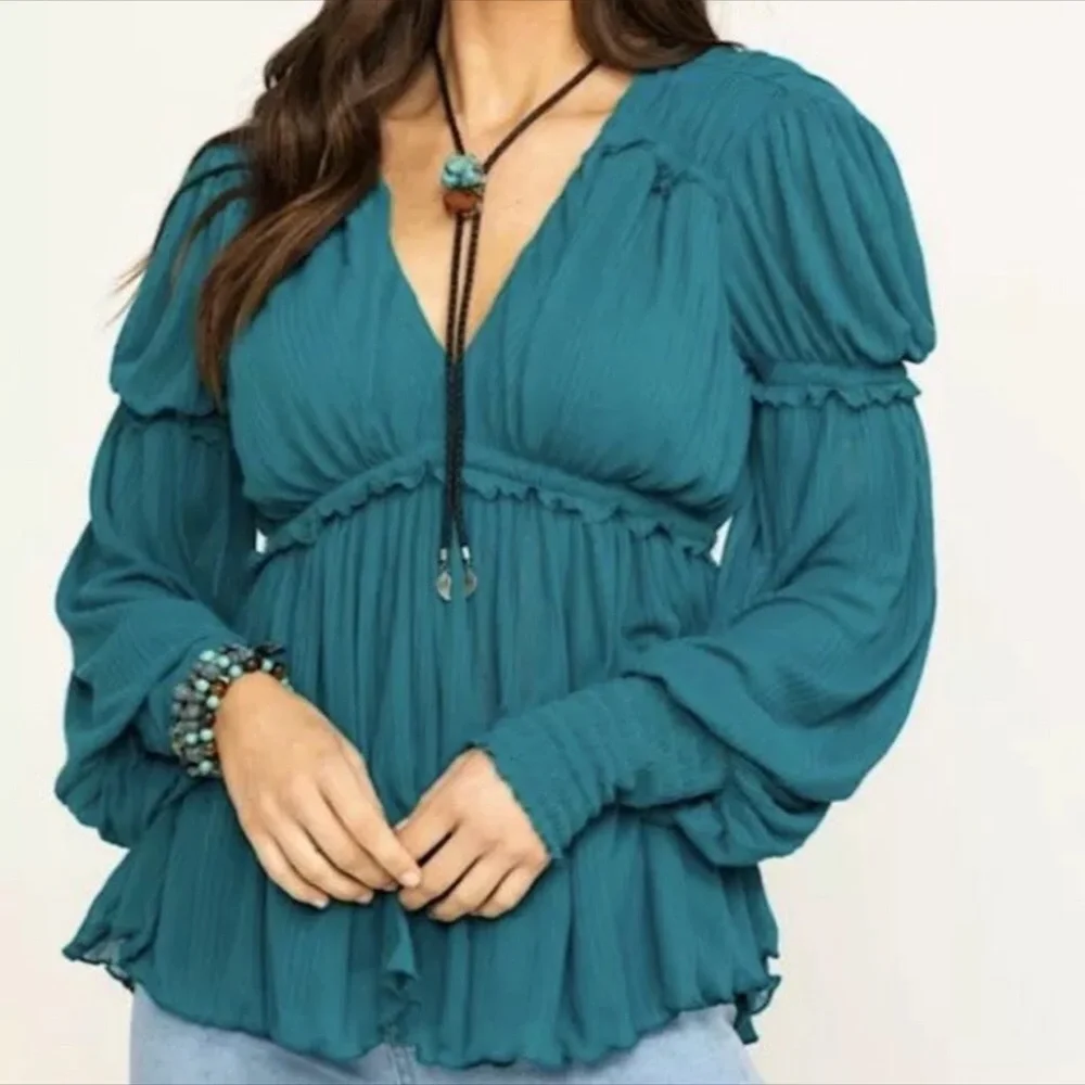 Free People Day Dreaming Top Teal NWOT